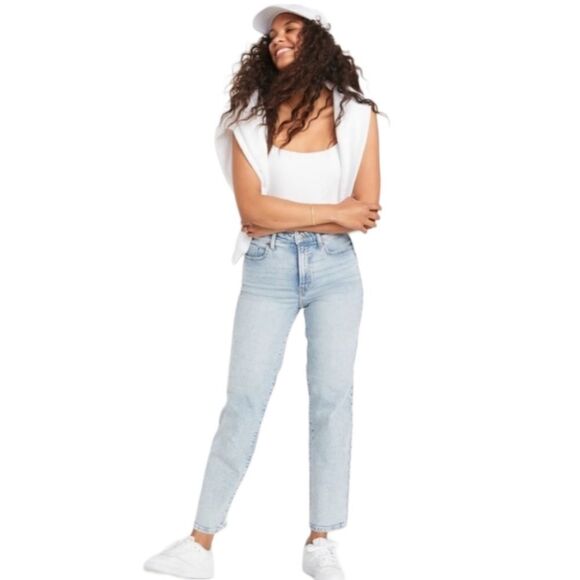 OLD‎ NAVY high waist OG loose light wash stretch straight leg jeans 12 - Picture 1 of 9